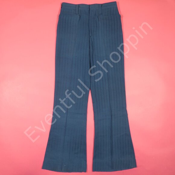 Vintage Flare Leg Pants Womens Size 26 Blue Perforated Stripe Deadstock - Picture 2 of 5